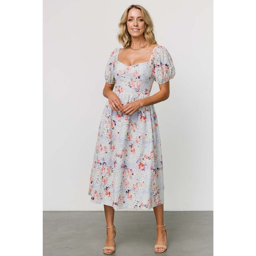 Baltic Born Leila Eyelet Midi Dress | Light Blue Floral Size XLXL